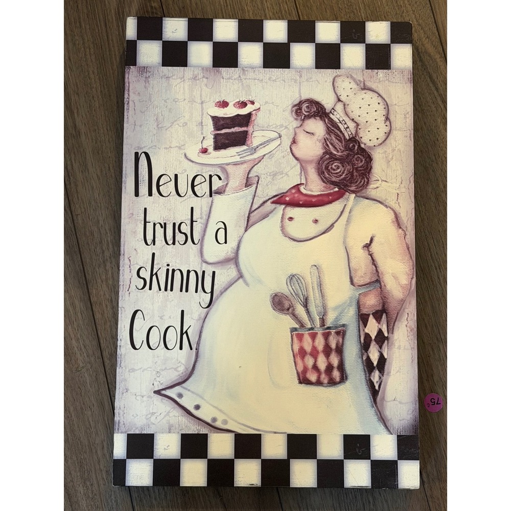 Never Trust a Skinny Cook Kitchen Wall Art Framed Chef Illustration Decor 12x19